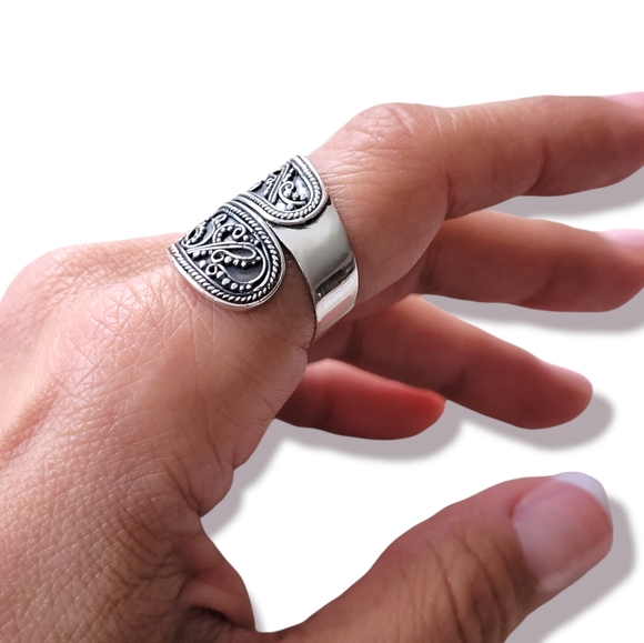 Sterling Silver 925 Bali Boho Artsy Festival Hand Crafted Spoon Ring, 7 & 9 - Picture 7 of 7